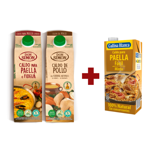 Pack de caldos Don Simon 1L + 1L de caldo paella fácil Gallina Blanca