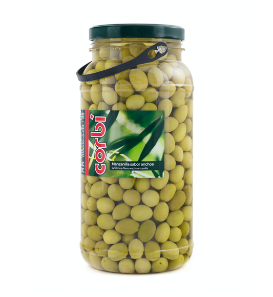 Olives vertes saveur anchois - Corbi - 2,5 kg.